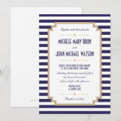Stylish Blue White Nautical Wedding Invitation Kaart (Voorkant / Achterkant)