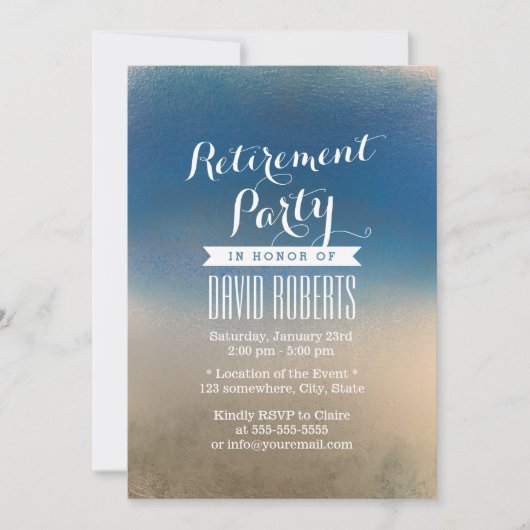 Stylish Blue & White Winter Retirement Party Kaart (Voorkant)