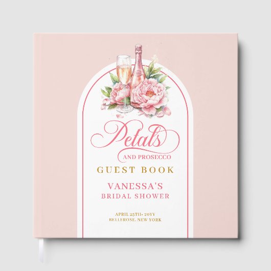 Stylish blush and gold petals prosecco Bridal Gastenboek (Voorkant)