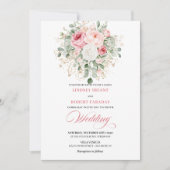 Stylish Blush Peony Gold Glitter Wedding Invite Kaart (Voorkant)