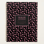 Stylish Blush Pink Black Polka Dot Pattern Planner (Voorkant)
