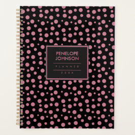 Stylish Blush Pink Black Polka Dot Pattern Planner