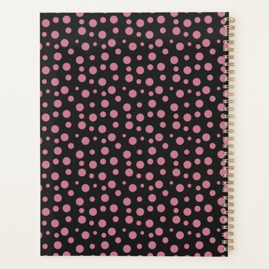 Stylish Blush Pink Black Polka Dot Pattern Planner (Achterkant)