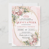 Stylish Blush Pink Floral Greenery Quinceañera  Kaart (Voorkant)