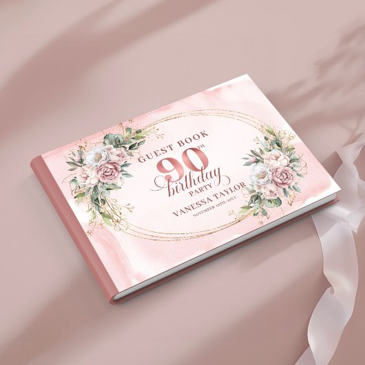Stylish Blush Pink Gold Eucalyptus 90th Birthday   Gastenboek