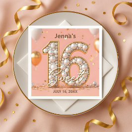 Stylish Blush Pink Pearl Gold Sweet 16 Birthday  Servet