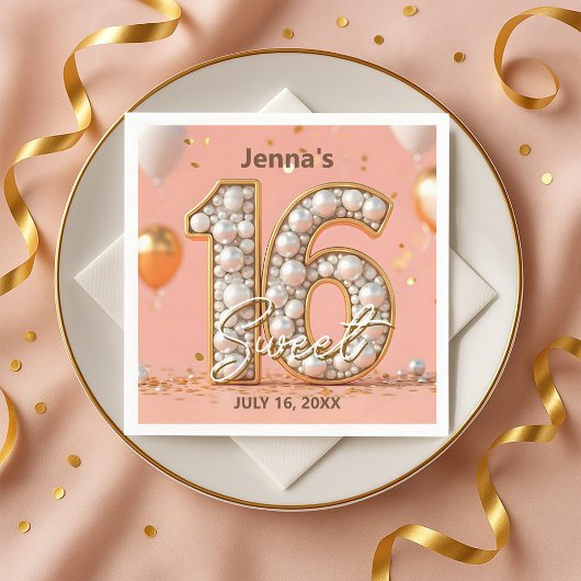Stylish Blush Pink Pearl Gold Sweet 16 Birthday  Servet
