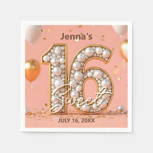 Stylish Blush Pink Pearl Gold Sweet 16 Birthday Servet (Voorkant)