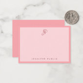 Stylish Blush Pink Template Calligraphy Monogram Notitiekaartje (Voorkant / Achterkant in situ)