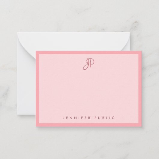 Stylish Blush Pink Template Calligraphy Monogram Notitiekaartje (Voorkant)