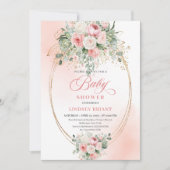 Stylish Blush Roses Gold Glitter Baby Shower Kaart (Voorkant)