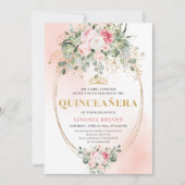 Stylish Blush Roses Greenery Quinceañera Invite Kaart (Voorkant)