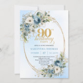 Stylish Bohemian Blue Floral Greenery 90 Birthday Kaart (Voorkant)