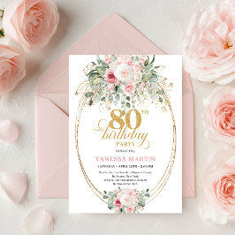 Stylish Bohemian Blush Floral Minimal 80 Birthday Kaart