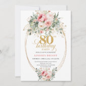 Stylish Bohemian Blush Roses 80th Birthday Invite Kaart (Voorkant)