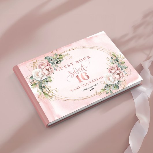 Stylish Bohemian Pink Flowers Greenery Guest Book Gastenboek