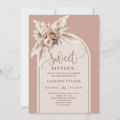 Stylish Boho Arch Powder Pink Pampas Floral 16th Kaart (Voorkant)