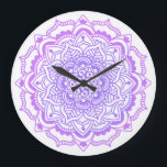 Stylish Boho Bohemian Yoga Purple Mandala Grote Klok<br><div class="desc">Beautiful clock with an original Bohemian Boho Mandala design, purple on a white background.</div>