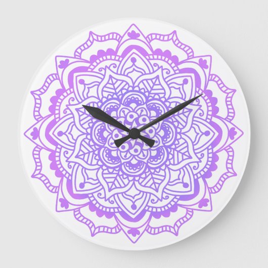 Stylish Boho Bohemian Yoga Purple Mandala Grote Klok (Voorkant)