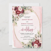 Stylish Boho Burgundy Blush Gold Floral Invitation Kaart (Voorkant)