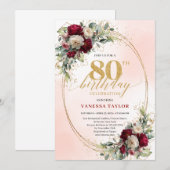 Stylish Boho Burgundy Gold 80th Birthday Invitatio Kaart (Voorkant / Achterkant)