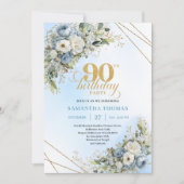 Stylish Boho Dusty Blue Gold Accent 90th Birthday Kaart (Voorkant)