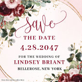 Stylish Boho Merlot Blush Gold Floral Save Date Magneet