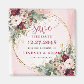 Stylish Boho Merlot Blush Gold Floral Save Date Magneet (Voorkant)