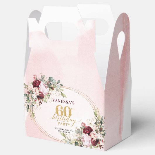 Stylish Boho Merlot Roses 60th Birthday Favor Box Bedankdoosjes (Geopend)