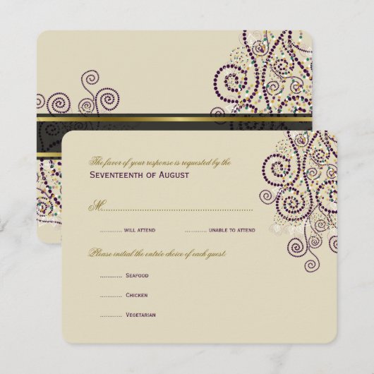 Stylish Boho Paarse Spirals Wedding RSVP Kaart (Voorkant / Achterkant)