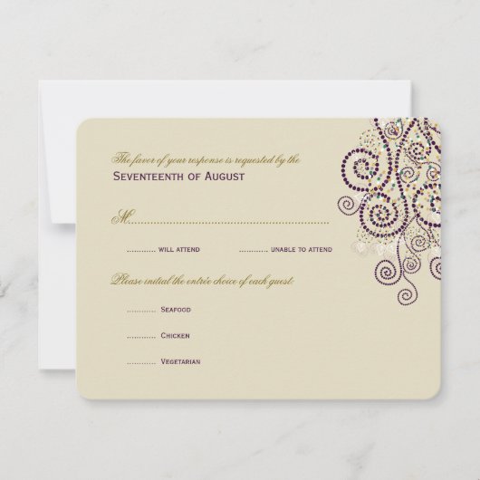 Stylish Boho Paarse Spirals Wedding RSVP Kaart (Voorkant)