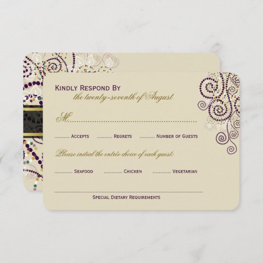 Stylish Boho Paarse Spirals Wedding RSVP Kaart (Voorkant / Achterkant)