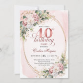 Stylish Boho Rose Gold Flowers 40th Birthday Kaart (Voorkant)