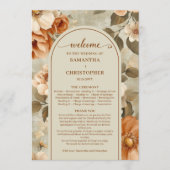 Stylish Boho Rusty Ivory Sage Floral Wedding Plan Programmakaart (Voorkant)