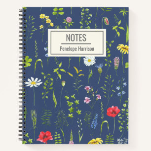 Stylish Boho Wildbloemen Floral Blue Specialized Notitieboek
