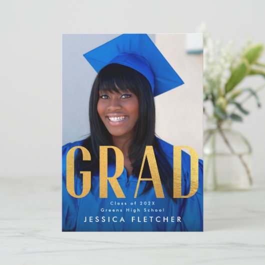 Stylish Bold Yellow Gold Foil AFSTUDEERDER Foto 20 Aankondiging (Staand voorkant)