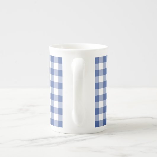 Stylish Bone China Mok, Dark Blue Check Gingham Porselein Kop (Achterkant)