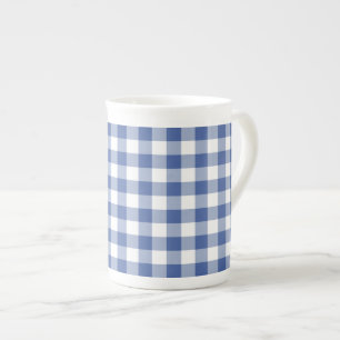 Stylish Bone China Mok, Dark Blue Check Gingham Porselein Kop