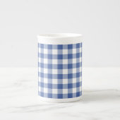 Stylish Bone China Mok, Dark Blue Check Gingham Porselein Kop (Voorkant)