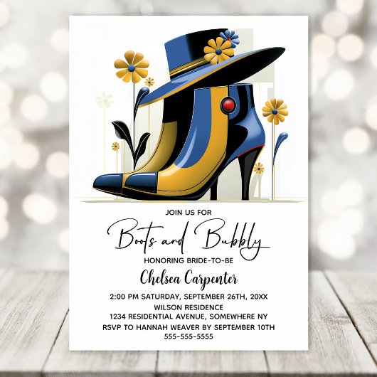 Stylish Boots and Bubbly Bridal Shower Kaart