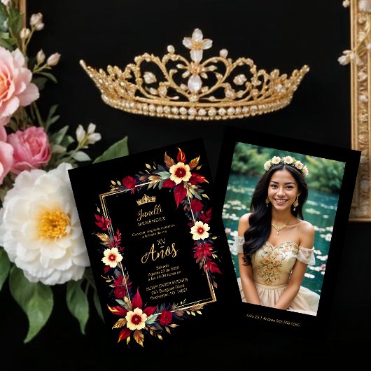  Stylish Botanical Red Shades Frame Photo Spanish  Kaart