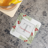 Stylish Botanical Watercolor Holiday Monogram Kartonnen Onderzetters