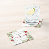Stylish Botanical Watercolor Holiday Monogram Kartonnen Onderzetters (Insitu)
