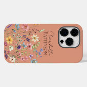 Stylish Botanical Wildflower  Monogram Peach Case-Mate iPhone Case (Achterkant (horizontaal))
