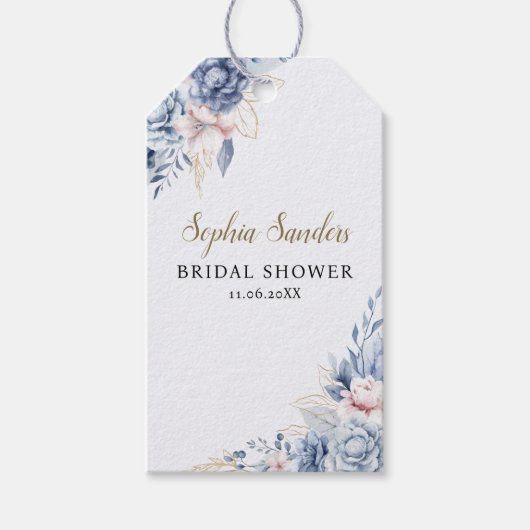 Stylish Bridal Shower with Elegant Blue Blooms Cadeaulabel (Voorkant)
