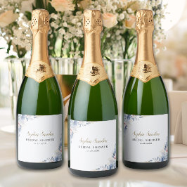 Stylish Bridal Shower with Elegant Blue Blooms Sparkling Wijnetiket