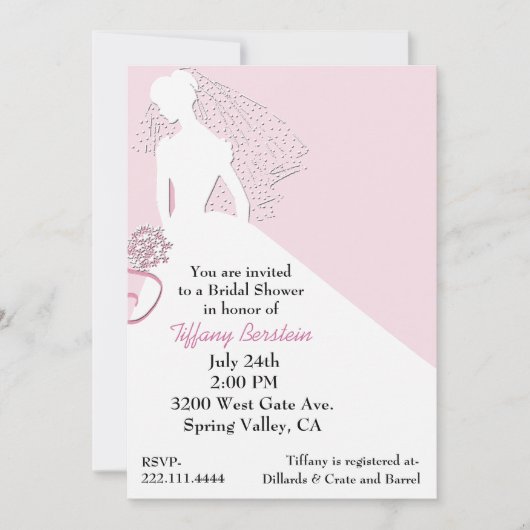 Stylish Bride in Veil Bridal Shower Invitation Kaart (Voorkant)