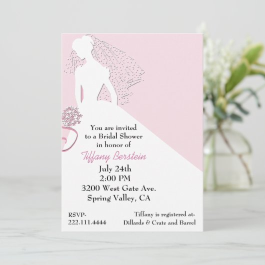 Stylish Bride in Veil Bridal Shower Invitation Kaart (Staand voorkant)