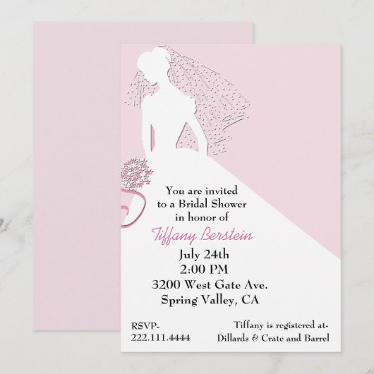 Stylish Bride in Veil Bridal Shower Invitation Kaart (Voorkant / Achterkant)