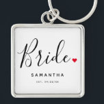 Stylish Bride Wedding Sleutelhanger<br><div class="desc">The perfect gift for any bride,  the fun and modern design features a stylish typography script "Bride" with cute little red love heart full stops. The design is easy to personalize with your name and established wedding date and will be the perfect keepsake from your special day.</div>